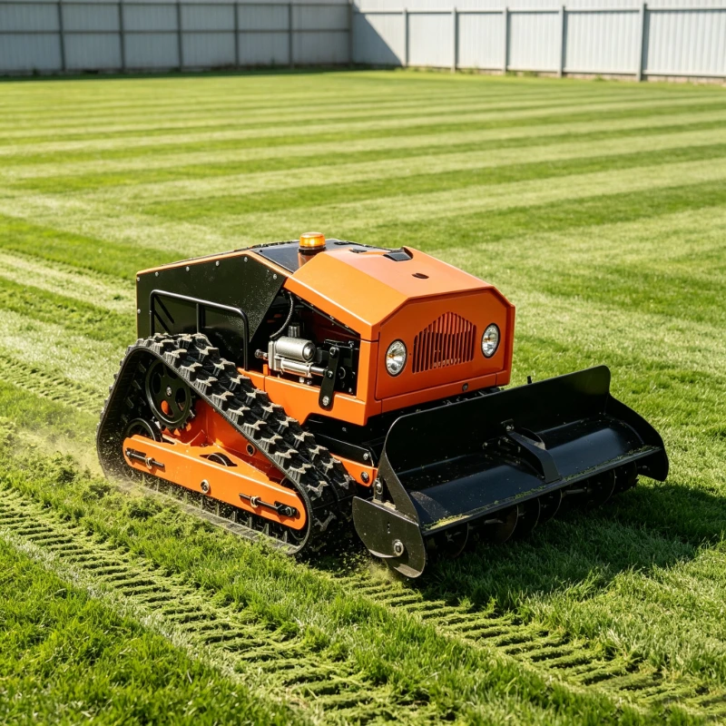 remote control lawn mower safety operator standing away from slope mower on hill